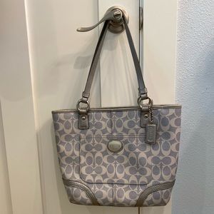 Coach Bag Heritage Signature Shoulder F18922 Gray/Light Blue PVC Leather Tote